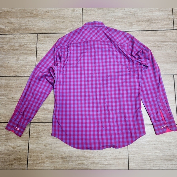 BUGATCHI Shaped Fit Purple And Pink Checkered Long Sleeve Button Shirt Size L - Picture 4 of 11